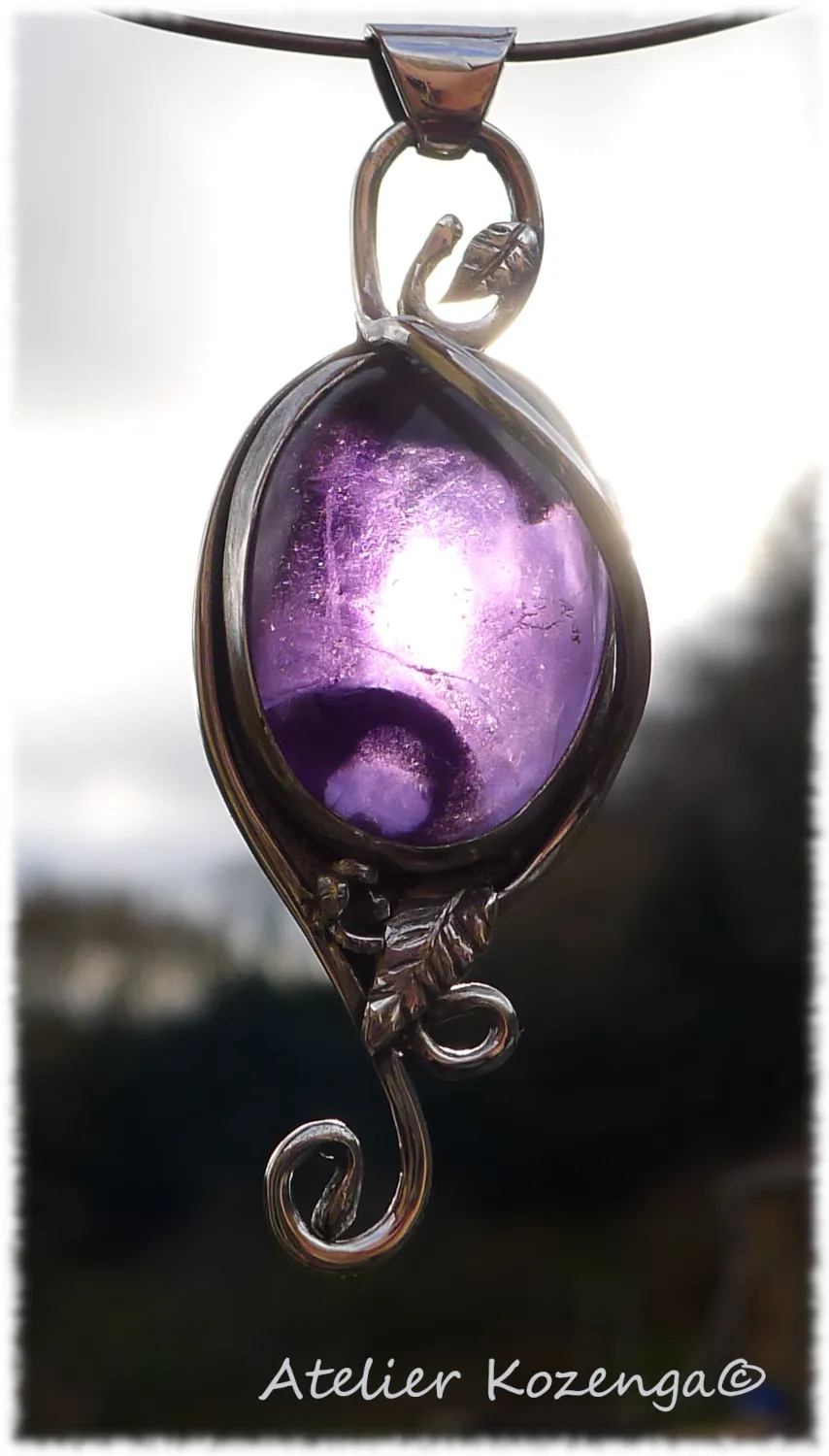 L'Atelier Kozenga Améthyste parure argent pendentif boucles