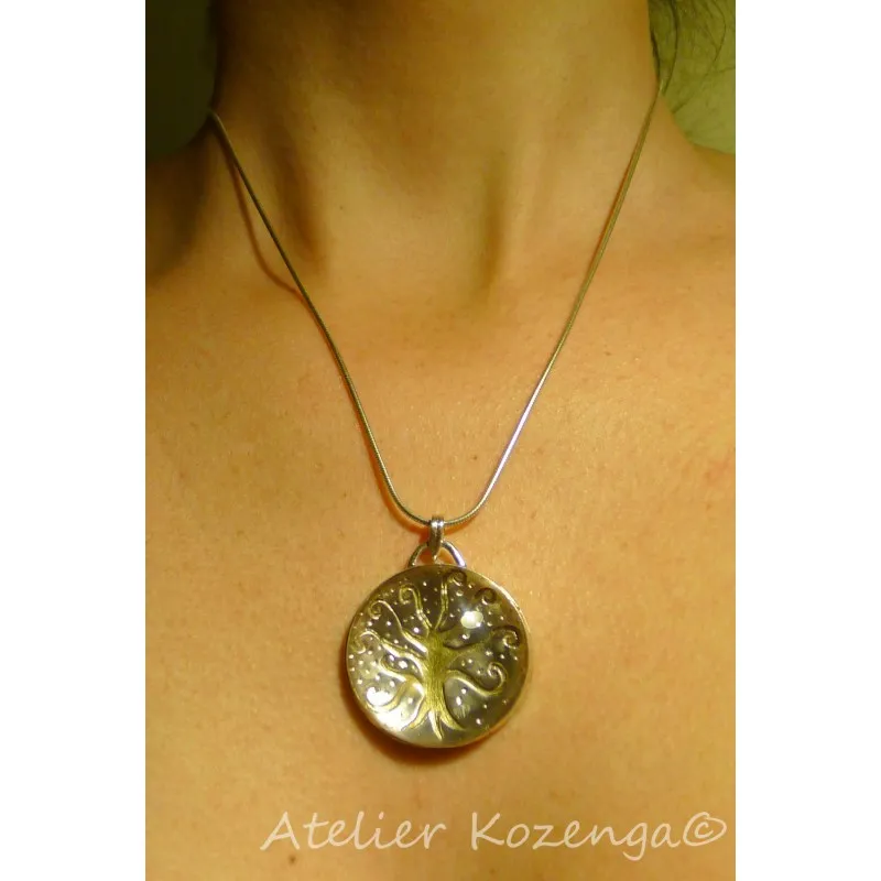 L'Atelier Kozenga Arbre de Vie pendentif argent verre 30 mm