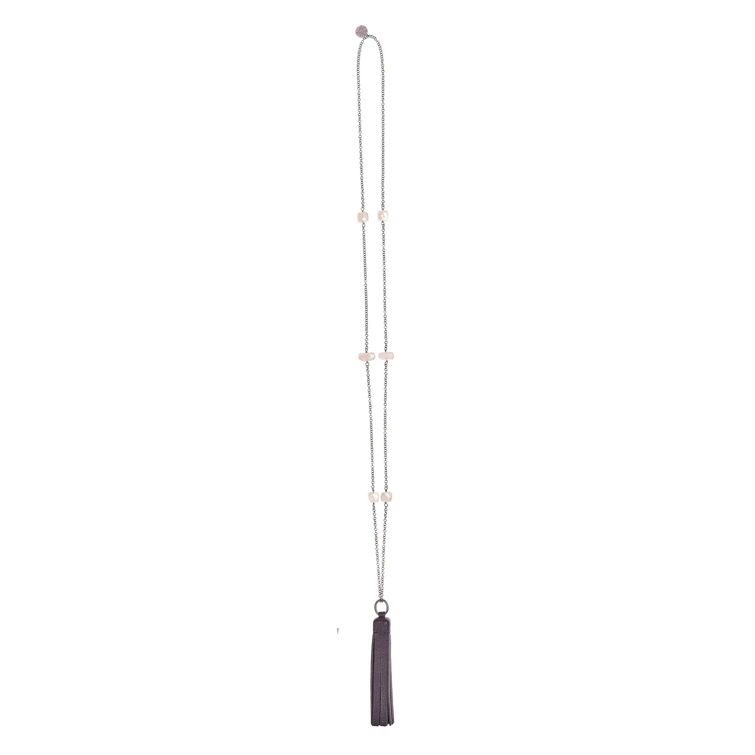 Lorella Tamberi Canal Tassel collier pompon cuir calcédoine 87cm