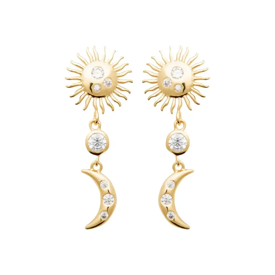 Oriana France soleil et lune boucles d’oreilles plaqué or