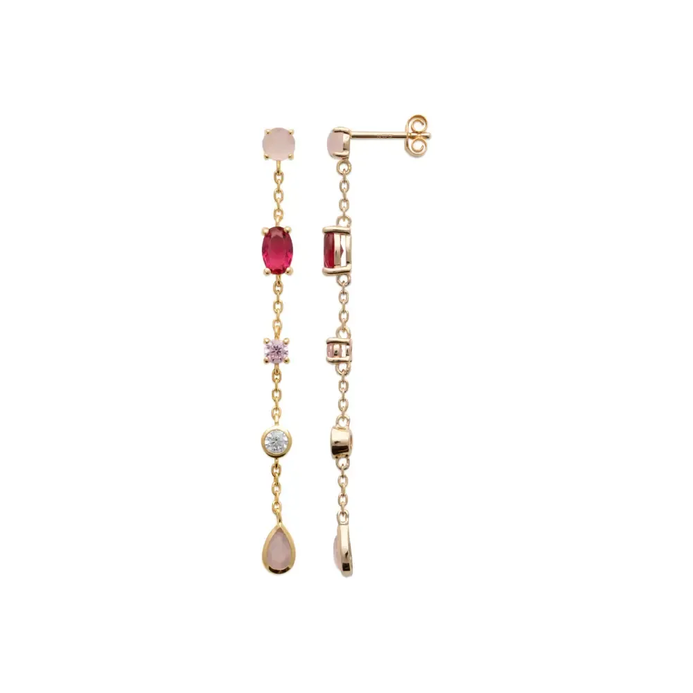 Oriana France rubis quartz rose boucles pendantes plaqué or
