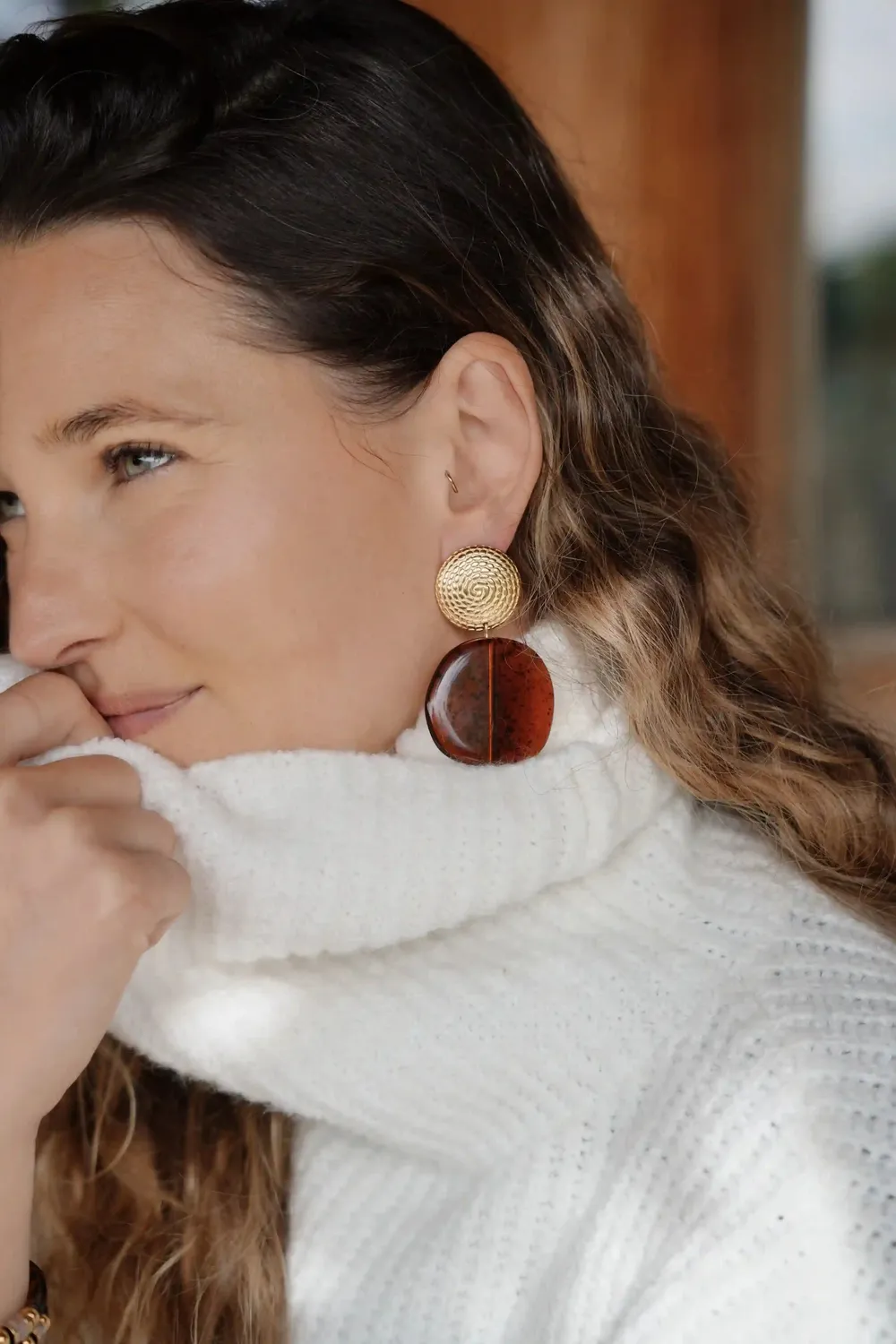 Cloralys Judith boucles d'oreilles palet marbré marron