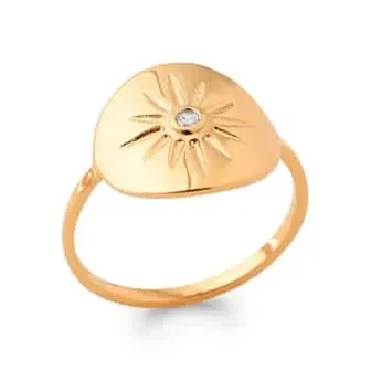 Oriana France pastille soleil bague plaqué or gravée zircone