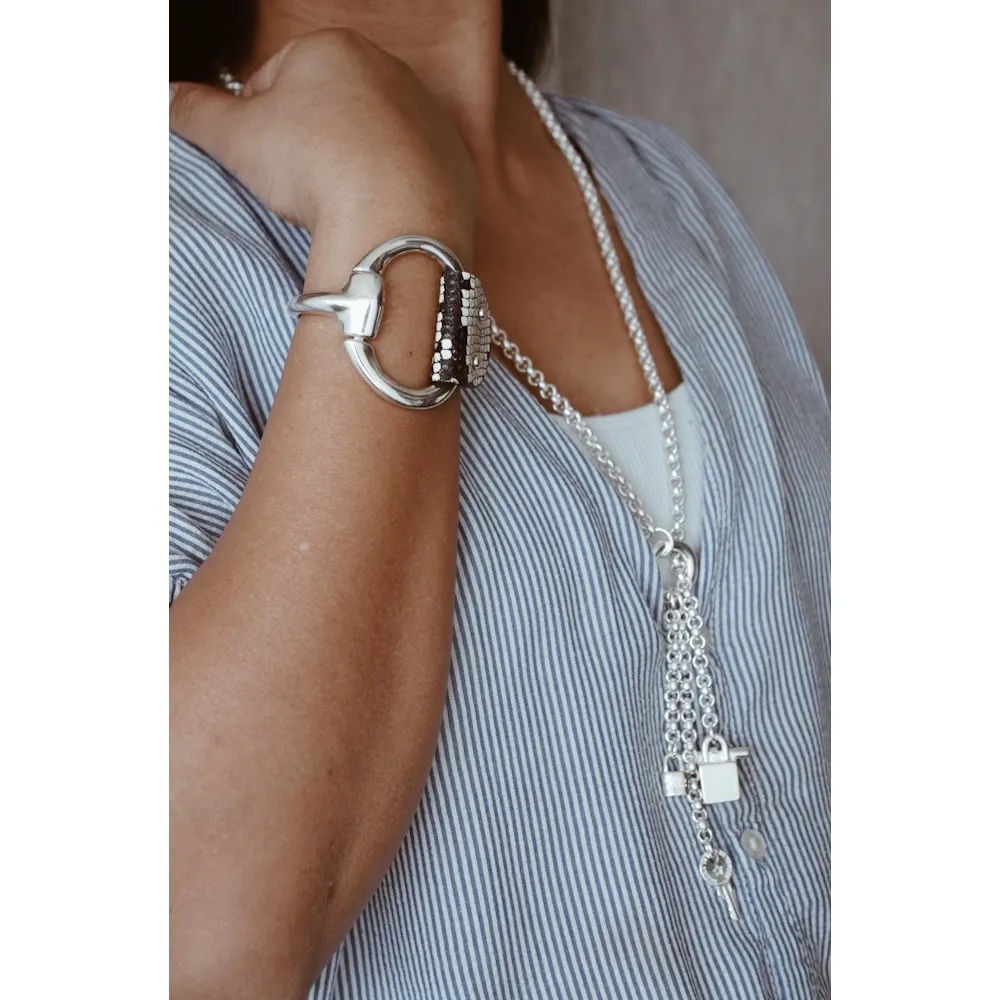 Secret de Cuir N°470 manchette serpent cuir plaqué argent