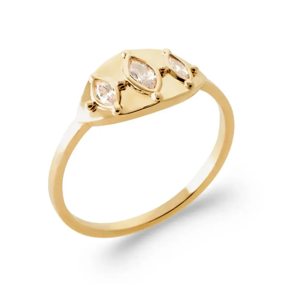 Oriana France losange bague plaqué or 3 zircons