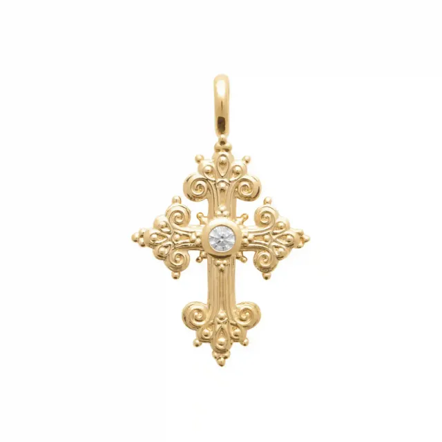 Oriana France croix catholique pendentif plaqué or