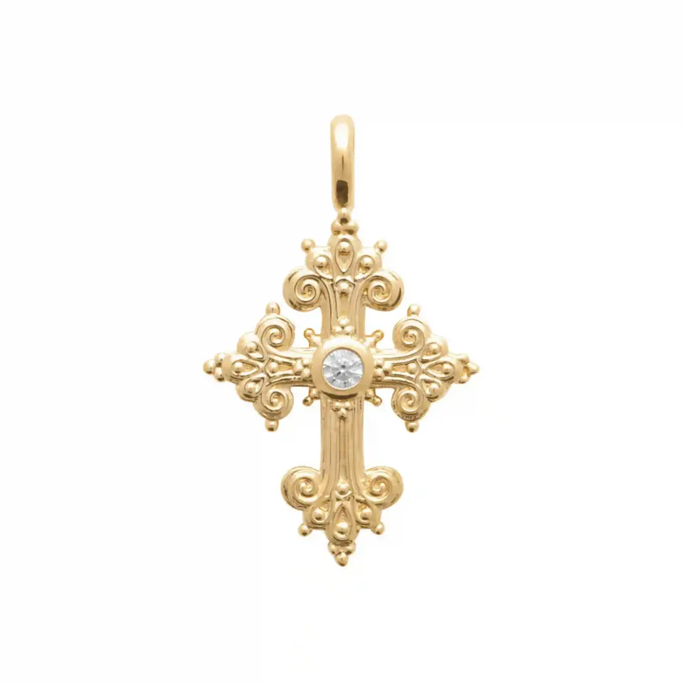 Oriana France croix catholique pendentif plaqué or