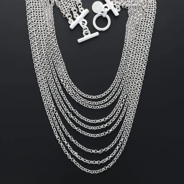Secret de Cuir N°1122 collier 9 chaînes plaqué argent 49 cm
