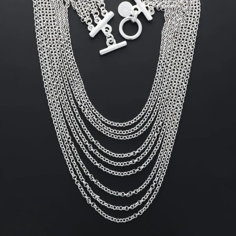 Secret de Cuir N°1122 collier 9 chaînes plaqué argent 49 cm