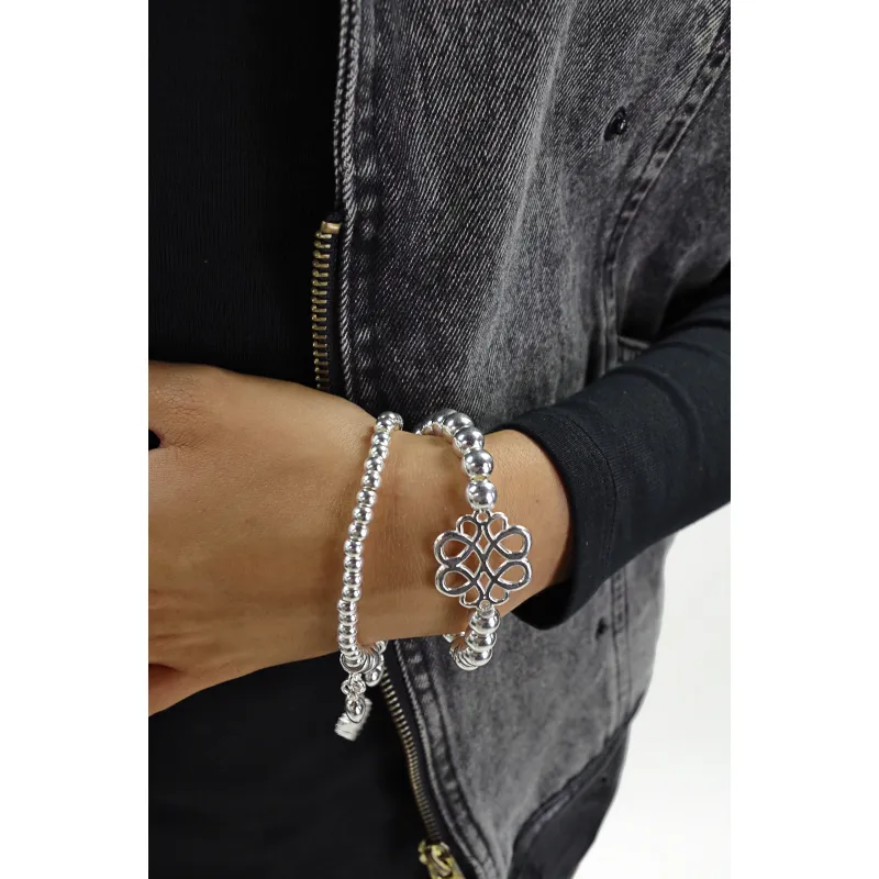 Secret de Cuir N°921 bracelet perles élastique argent