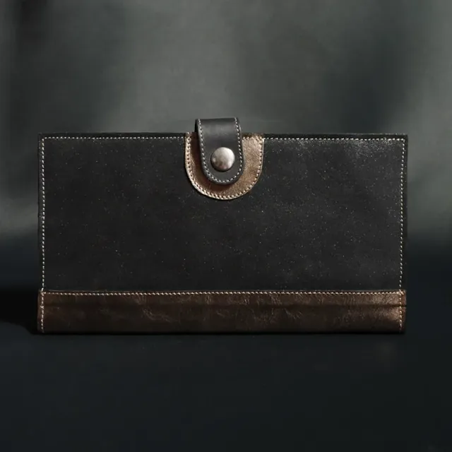 Secret de Cuir portefeuille GM cuir bouton noir 21,5 cm
