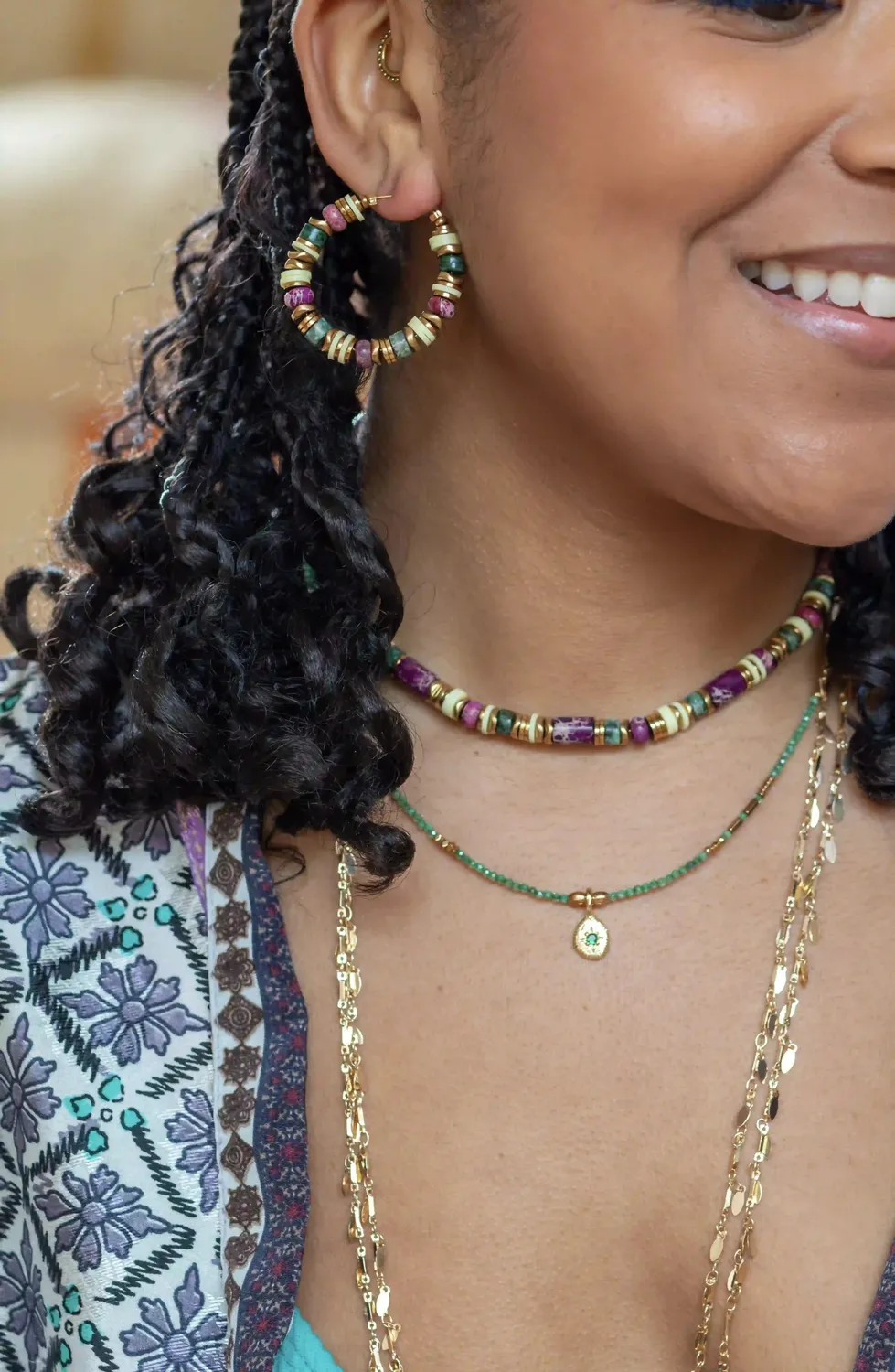 Cloralys Angèle collier turquoise violet 37 cm