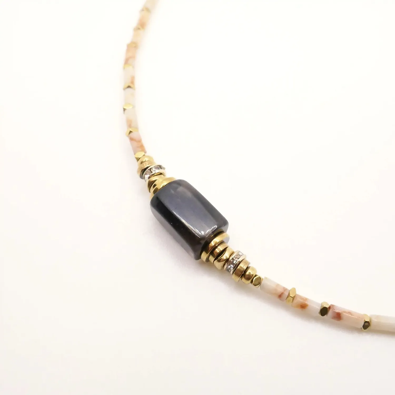 Cloralys Ysé collier jaspe quartz fumé 35 cm