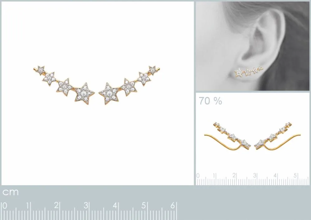 Oriana France boucles contour lobe étoiles plaqué or zircon