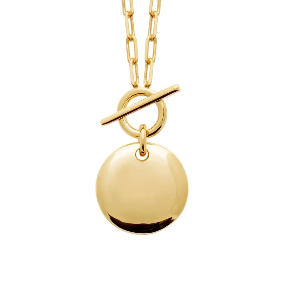Oriana France collier médaillon rond cercle barré plaqué or