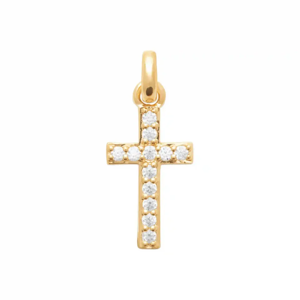 Oriana France croix pendentif plaqué or diamants synthétiques