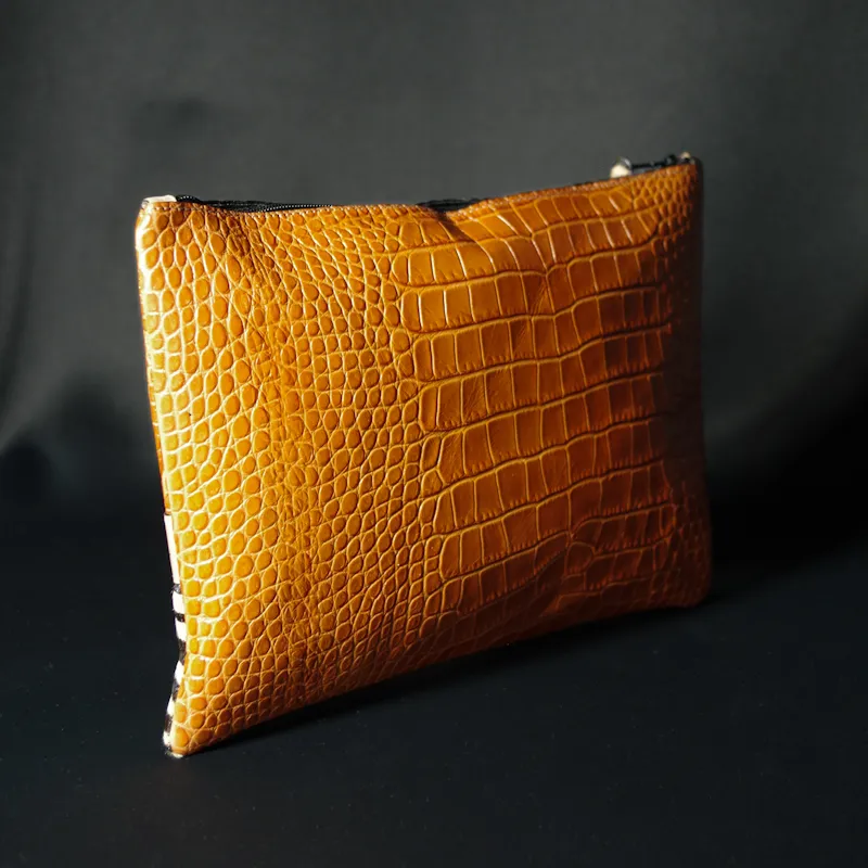 Secret de Cuir pochette cuir orange zèbre 26x19,5 cm