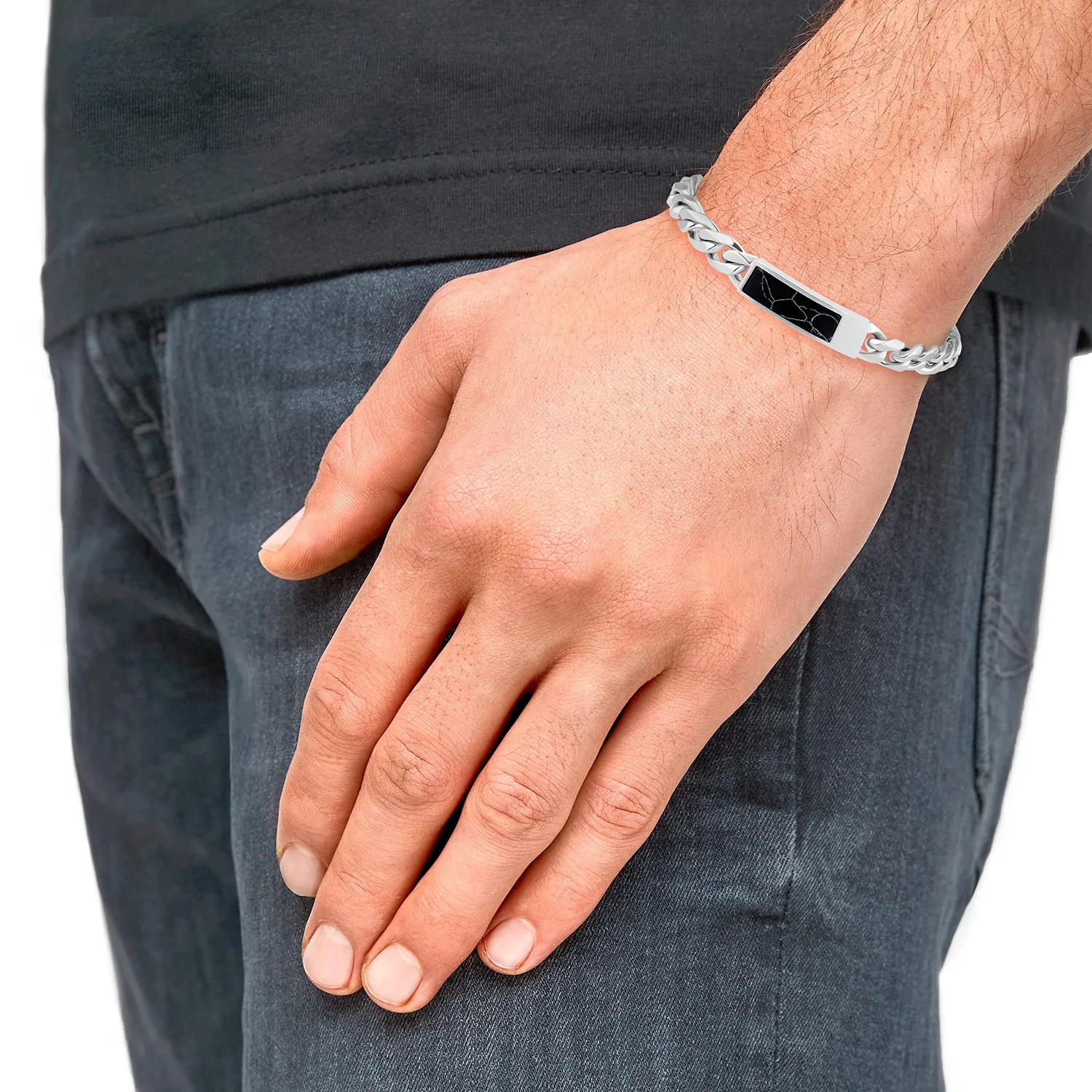 s.Oliver 2034936 bracelet homme noir 19 cm acier pierre