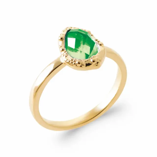 Oriana France émeraude poire bague plaqué or verte