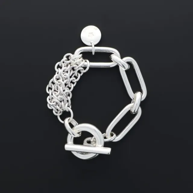 Secret de Cuir N°1018 bracelet 3 rectangles chaînes argent