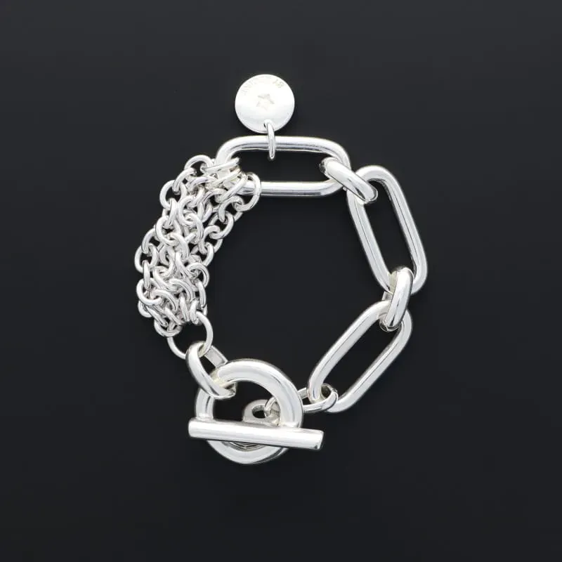 Secret de Cuir N°1018 bracelet 3 rectangles chaînes argent