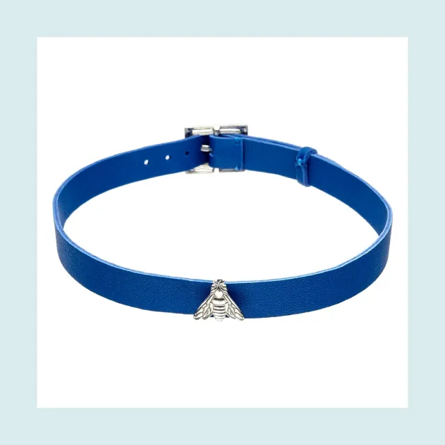 Lorella Tamberi Canal Bee Queen Royal Blue Leather Choker collier cuir bleu