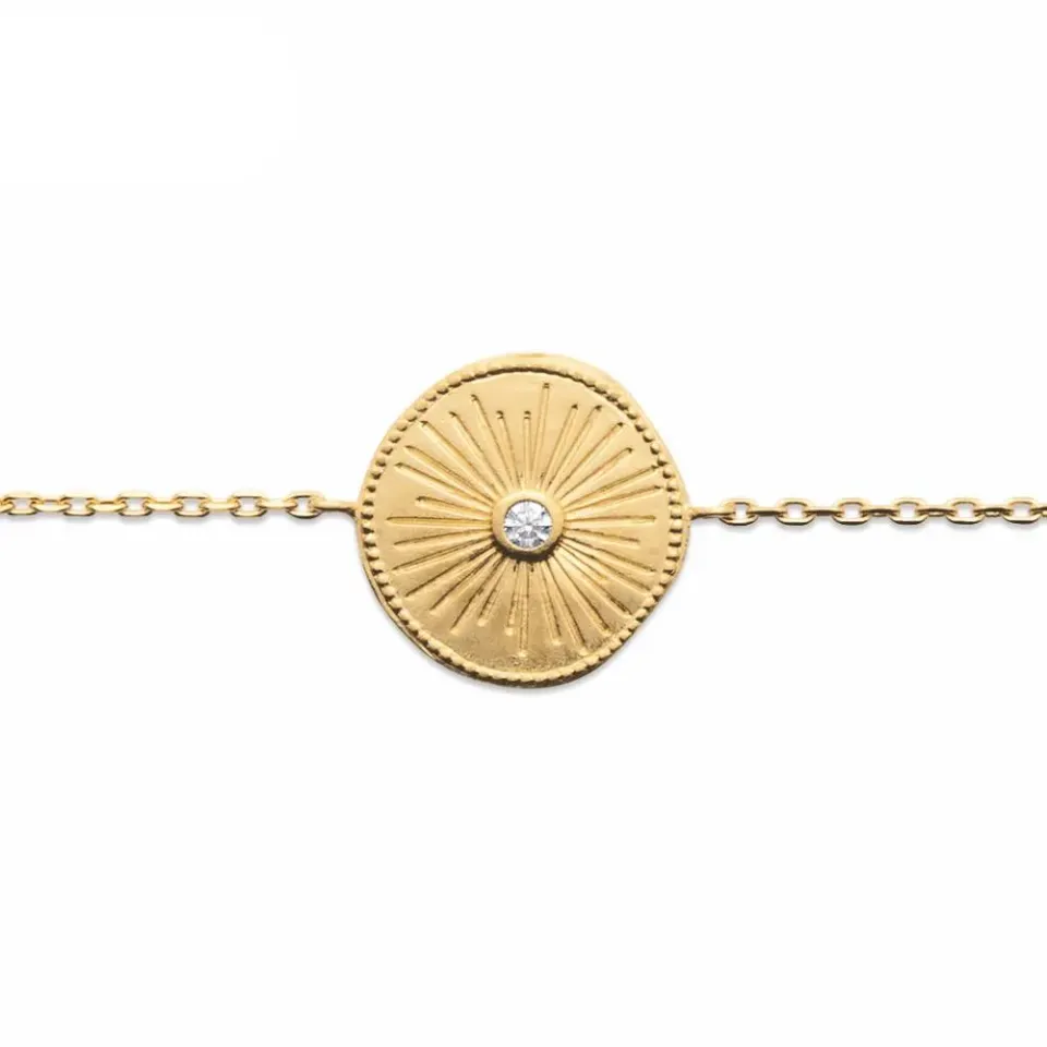 Oriana France bracelet pastille soleil zircon plaqué or