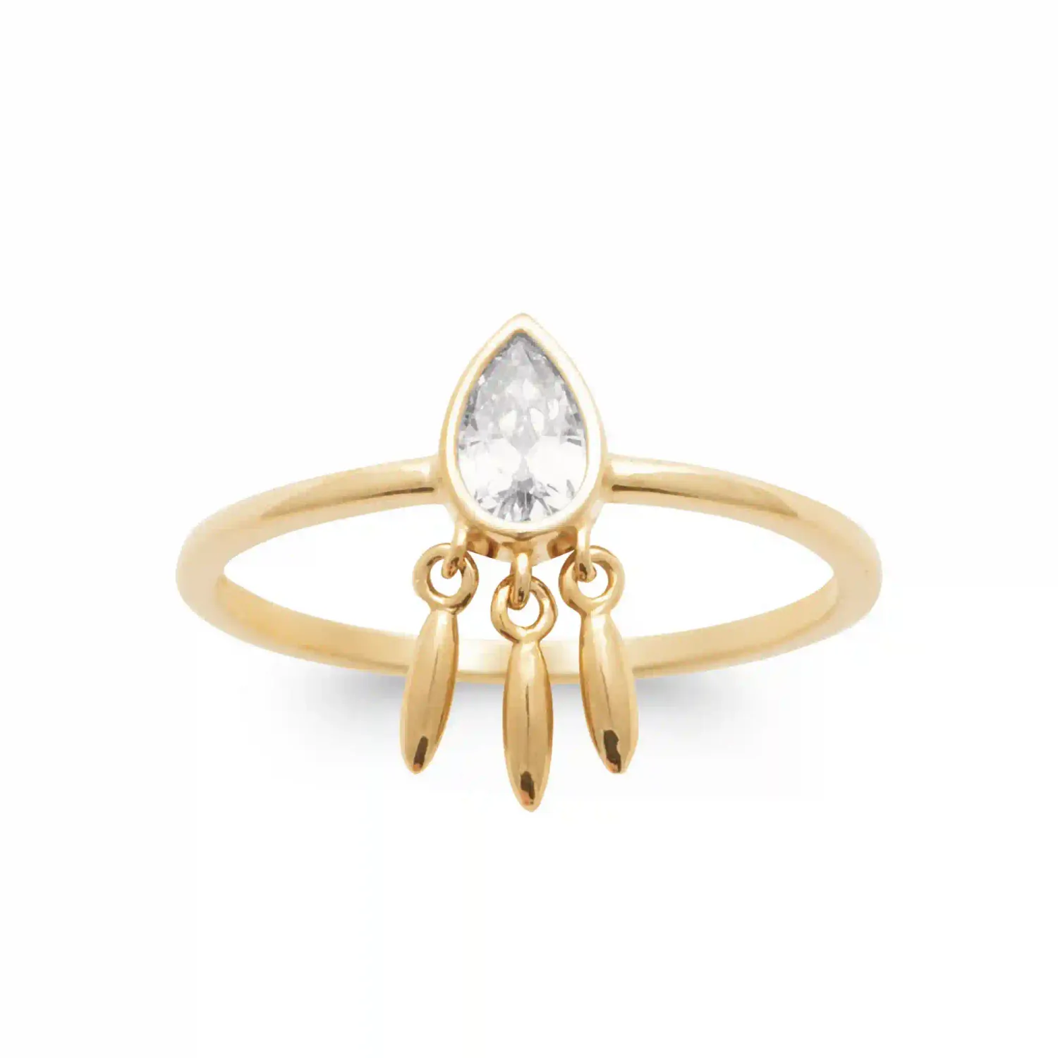 Oriana France bague breloque 3 plumes plaqué or bohème