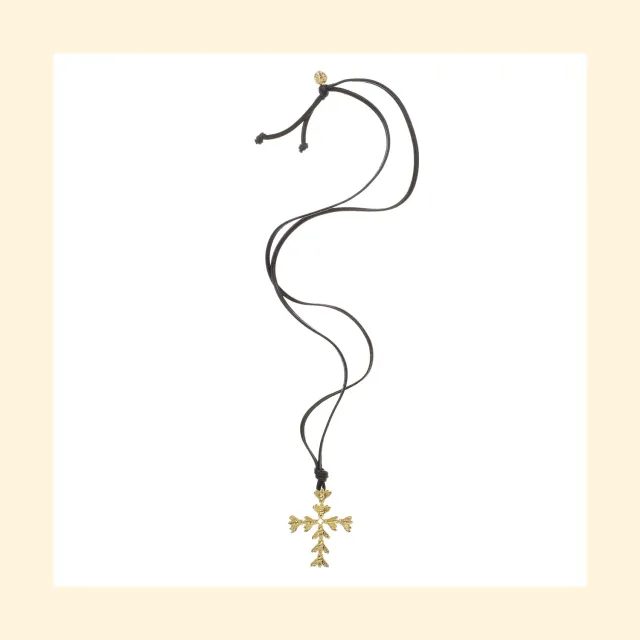 Lorella Tamberi Canal Bee Queen croix abeilles collier cuir noir 80 cm