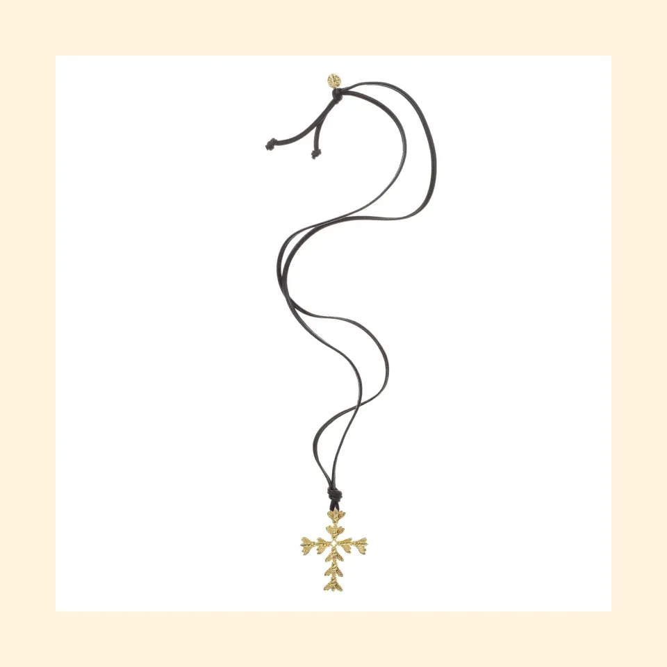 Lorella Tamberi Canal Bee Queen croix abeilles collier cuir noir 80 cm