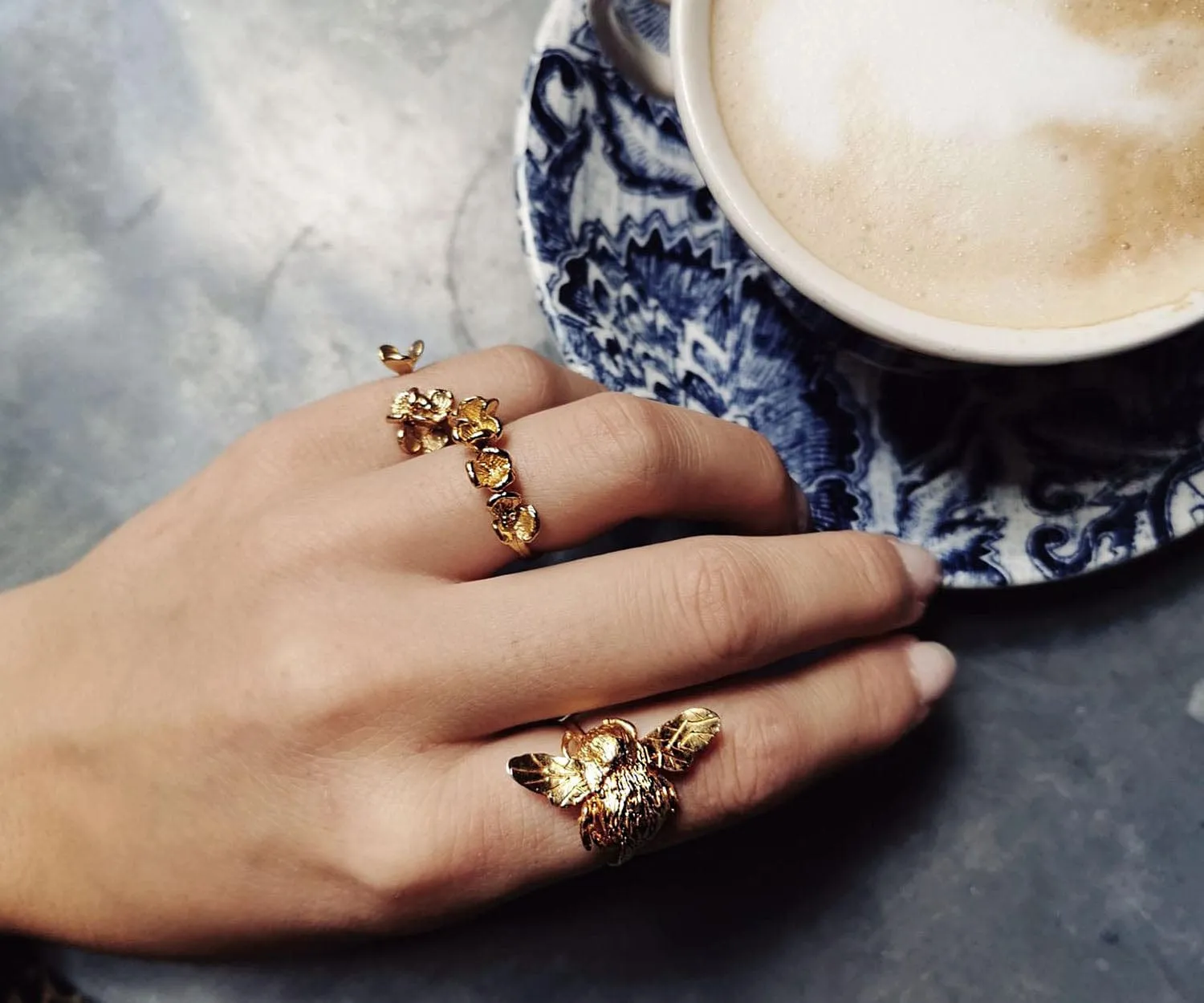 Elise Tsikis Jamne bague fleur or jaune ajustable