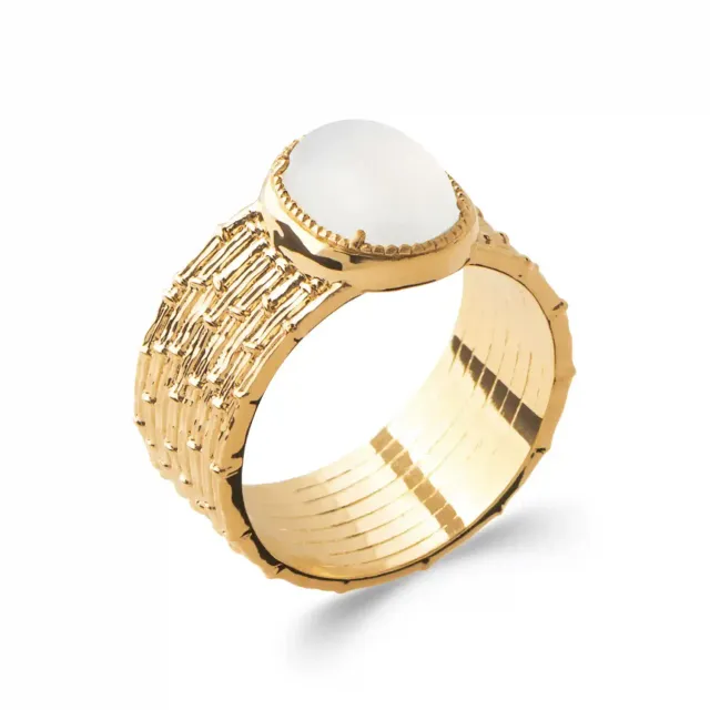 Oriana France pierre de lune striée bague plaqué or