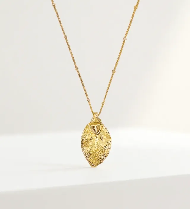 Elise Tsikis Kiato collier feuille 50 cm argenté doré