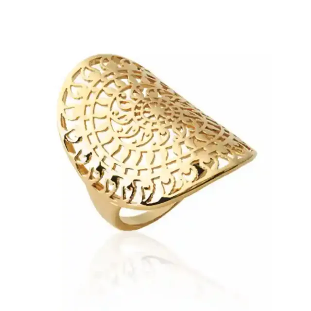 Oriana France arabesques bague plaqué or longue bohème