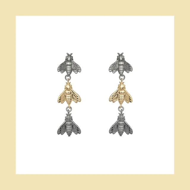 Lorella Tamberi Bee Queen 3 abeilles boucles d'oreilles pendantes
