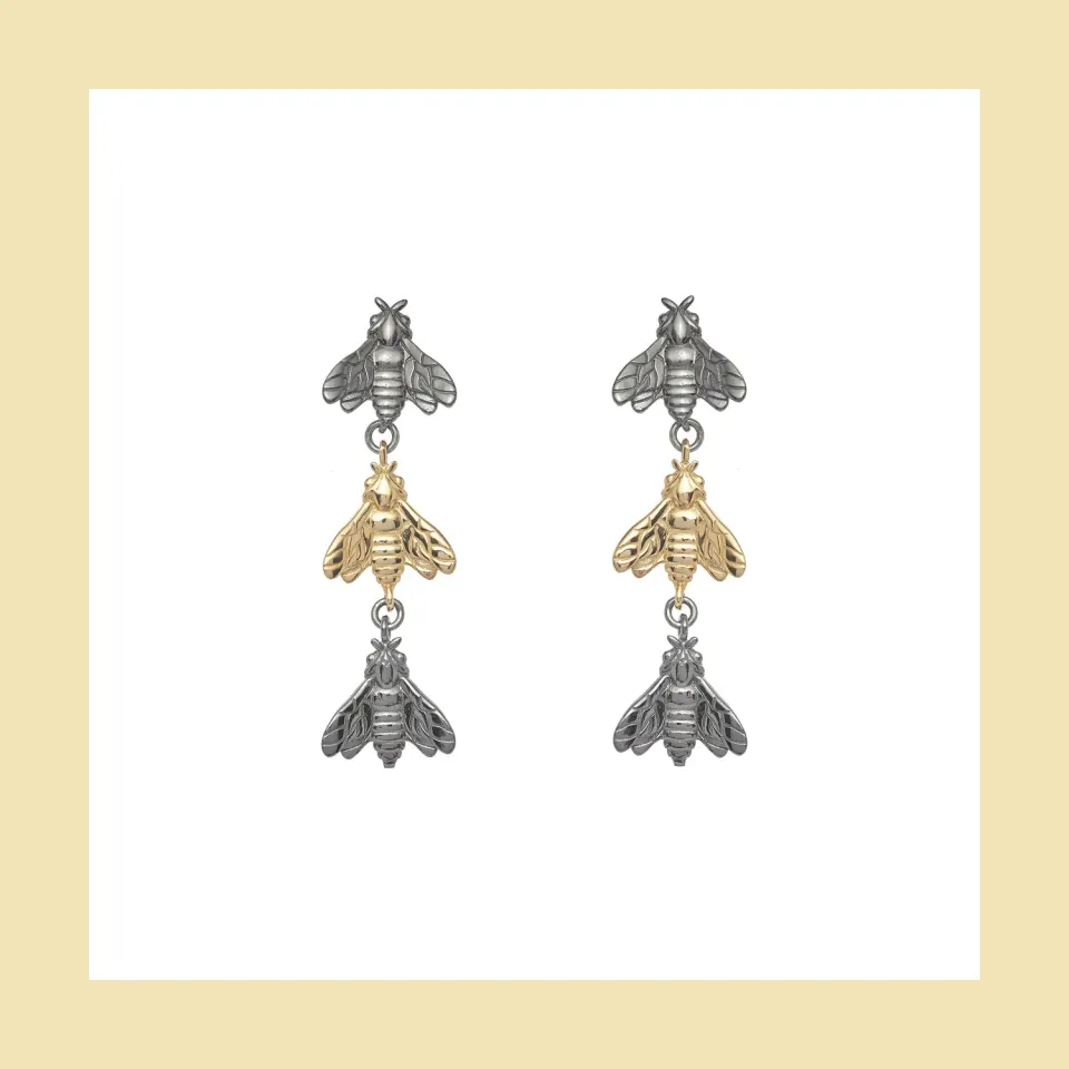 Lorella Tamberi Bee Queen 3 abeilles boucles d'oreilles pendantes
