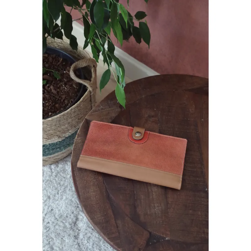 Secret de Cuir portefeuille GM cuir bouton rouge doré