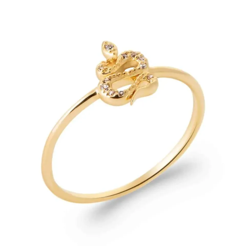 Oriana France serpent bague fine plaqué or pierres