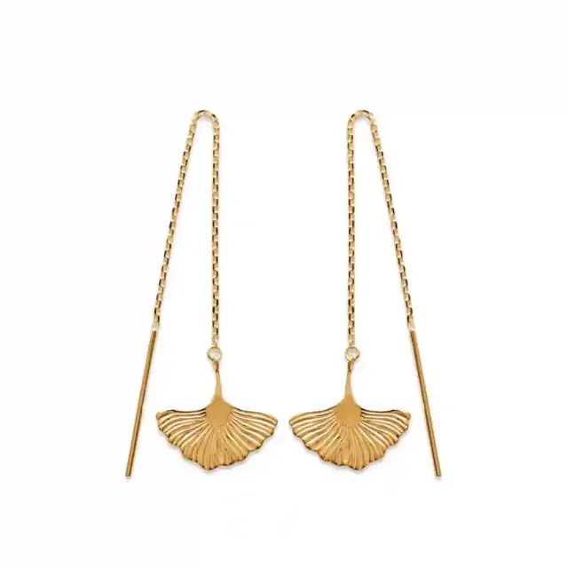 Oriana France boucles pendantes feuille gingko plaqué or