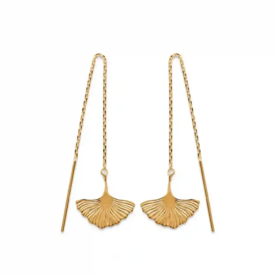 Oriana France boucles pendantes feuille gingko plaqué or