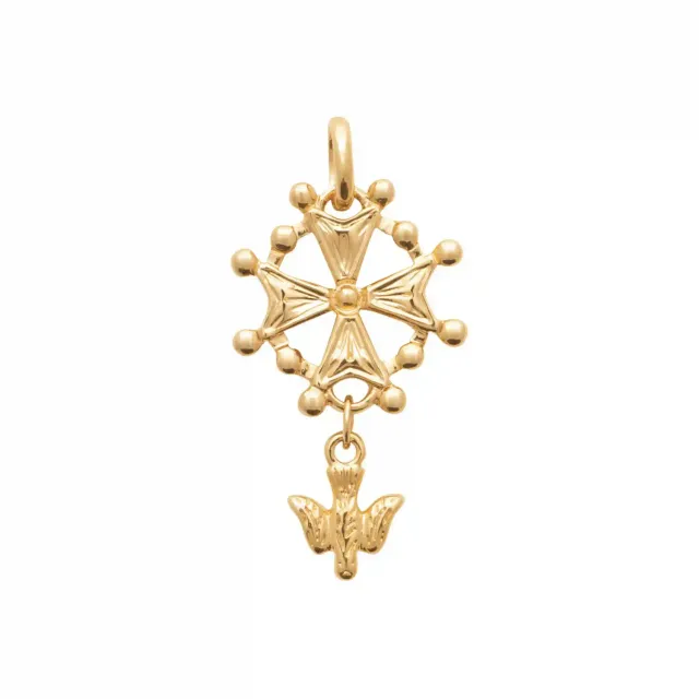 Oriana France pendentif croix huguenote plaqué or colombe
