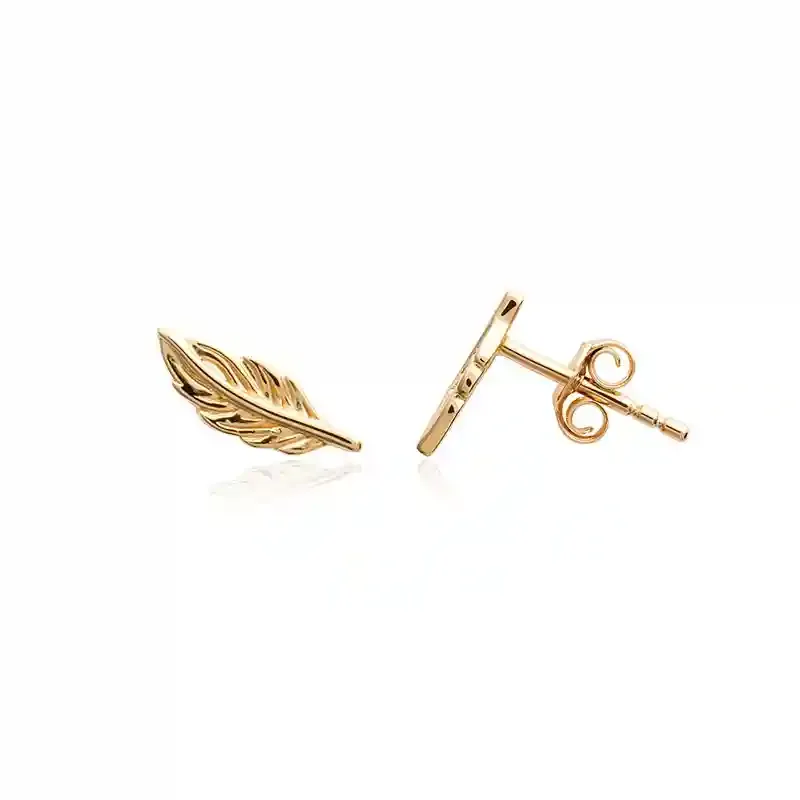 Oriana France petite plume clous d'oreilles plaqué or