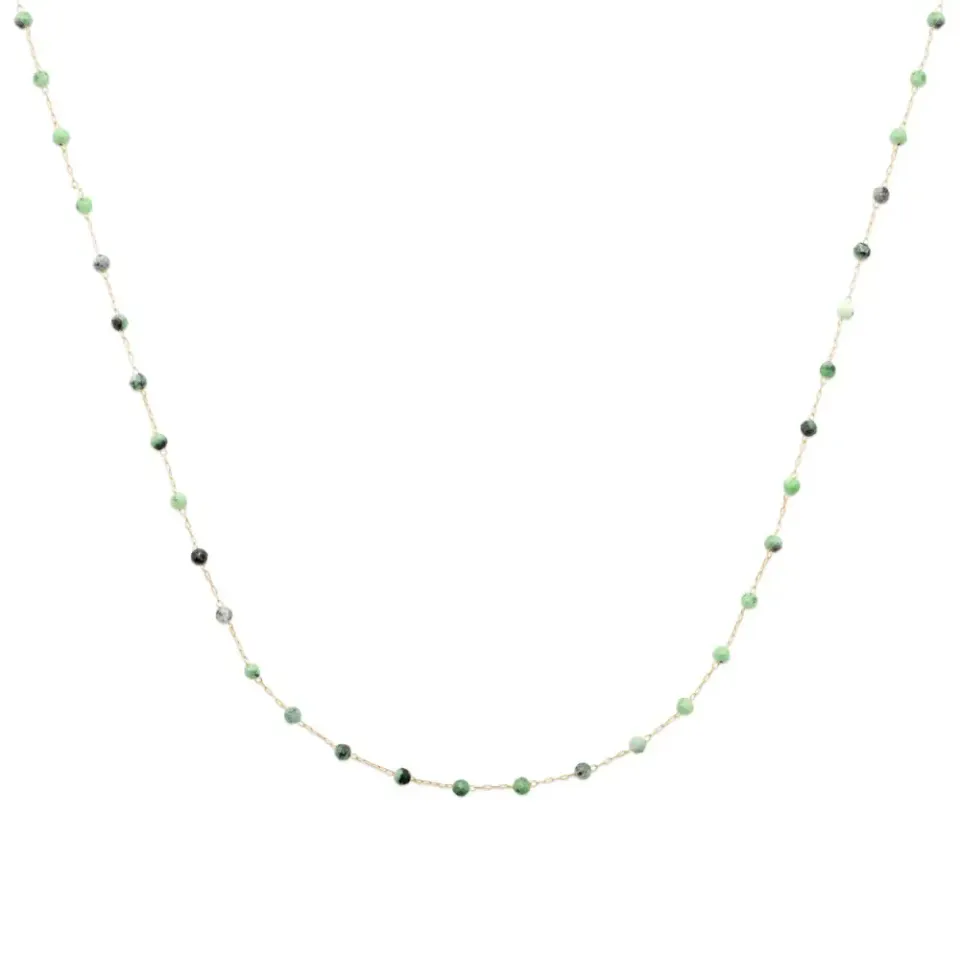 Oriana France collier billes rubis zoïsite plaqué or