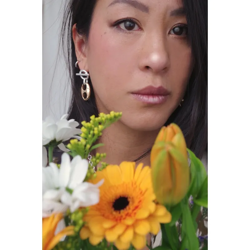 Secret de Cuir N°1608 boucles café bicolore plaqué argent