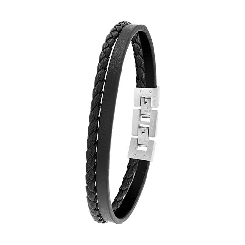 s.Oliver bracelet cuir noir homme acier 20 cm