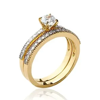 Oriana France double anneaux solitaire bague plaqué or pavée