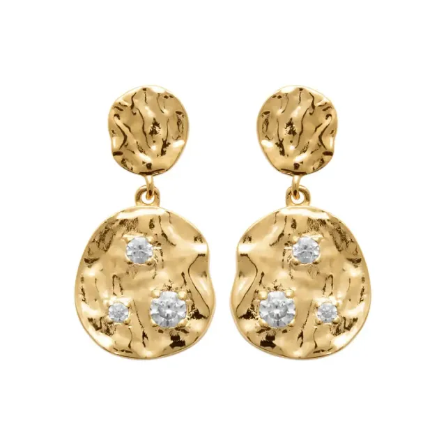 Oriana France boucles pastilles martelées strass plaqué or