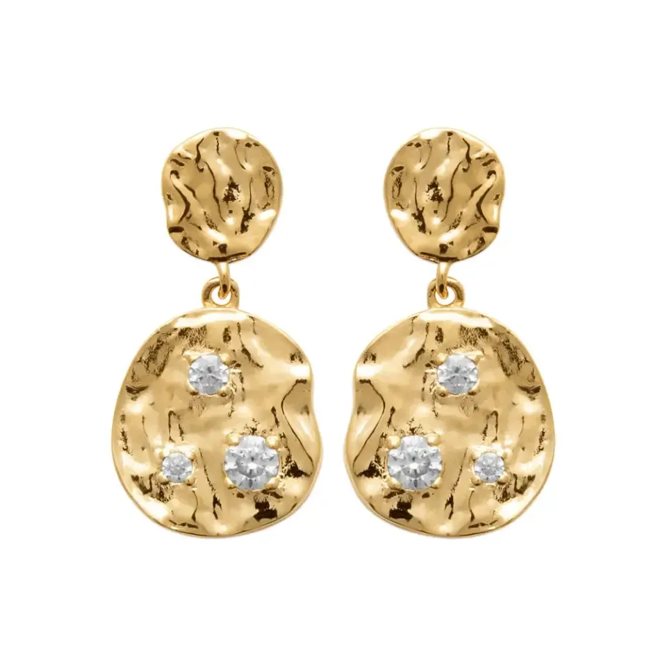 Oriana France boucles pastilles martelées strass plaqué or