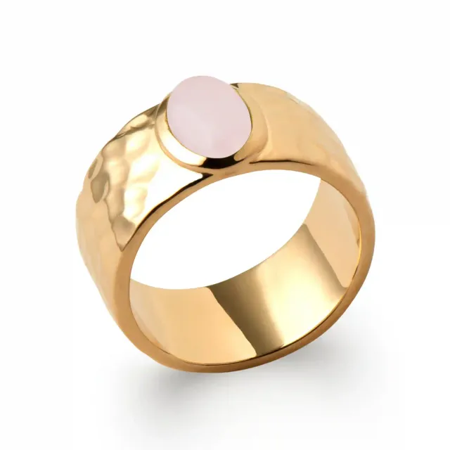 Oriana France bague martelée plaqué or quartz rose