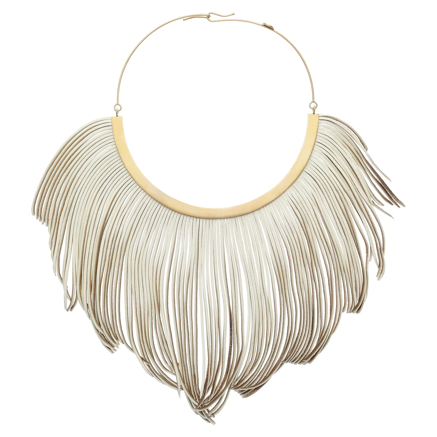 Lorella Tamberi Canal Flames Ice Gold collier cuir franges